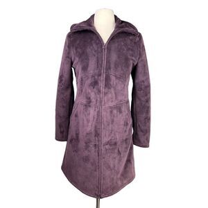 Athleta Women's Fleece Full Zip Long Coat Burgundy Purple Plum Size Small